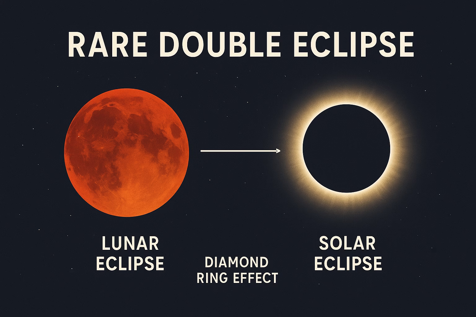 Rare Double Eclipse infographic poster showing phases of lunar and solar eclipses.